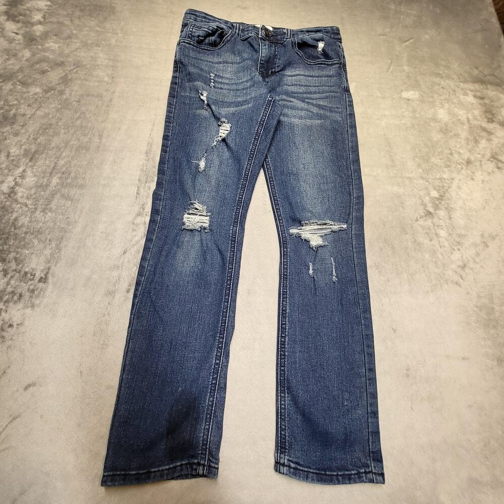 Ring Of Fire Jeans Girls 12 Blue Medium Wash Slim Straight‎ Distressed Stretch